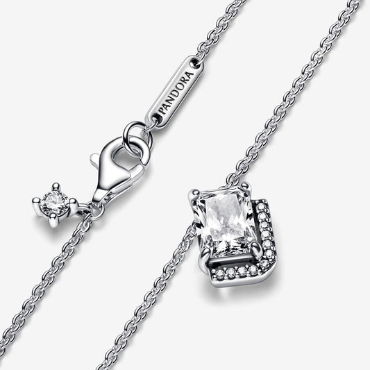 Rectangular Sparkling Halo Collier Necklace