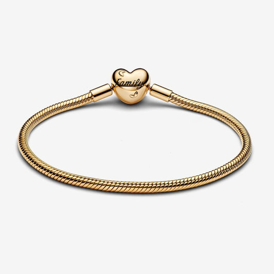 Family Tree Heart Clasp Snake Chain Gold Bracelet