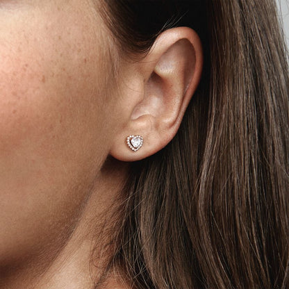 Sparkling Elevated Rose Gold Heart Stud Earrings