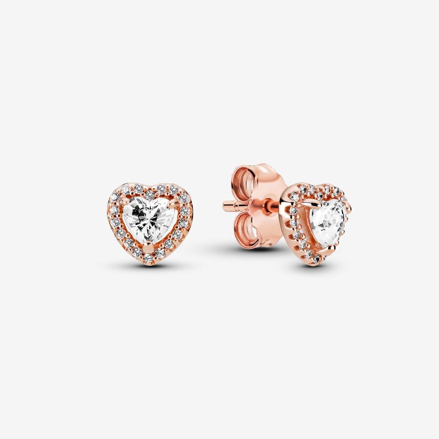 Sparkling Elevated Rose Gold Heart Stud Earrings