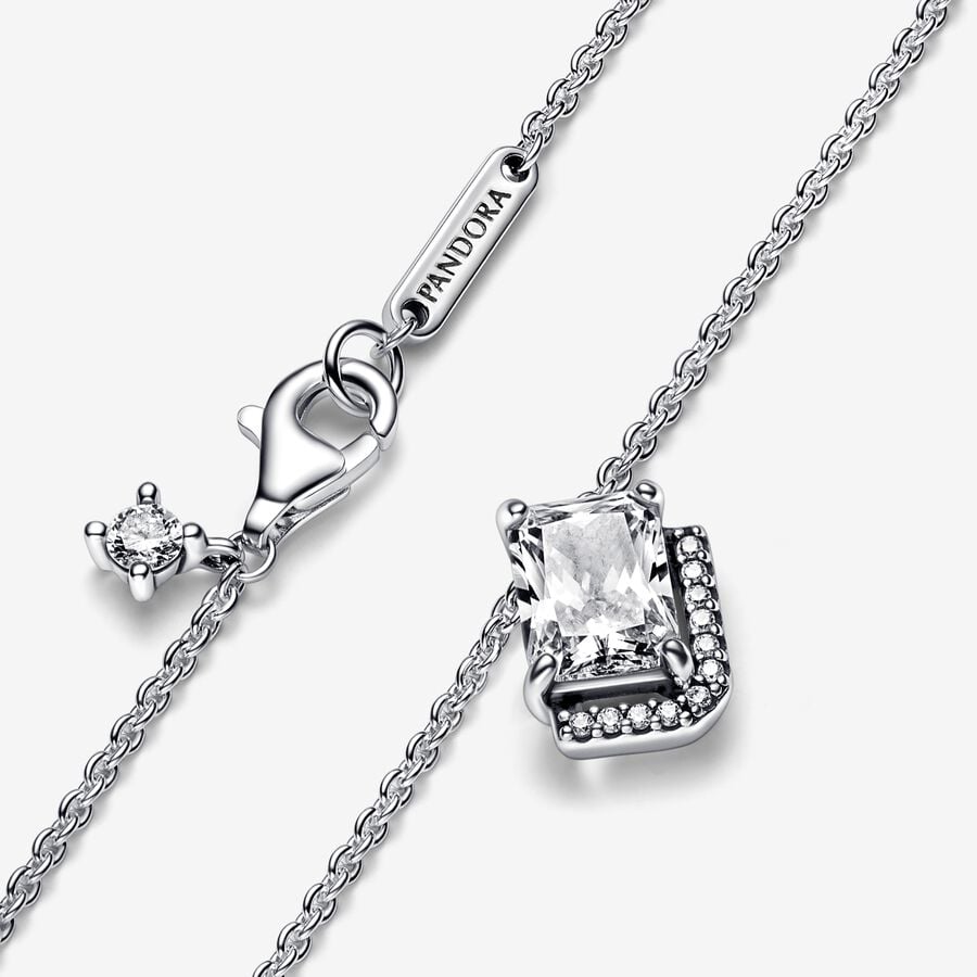 Rectangular Sparkling Halo Collier Necklace