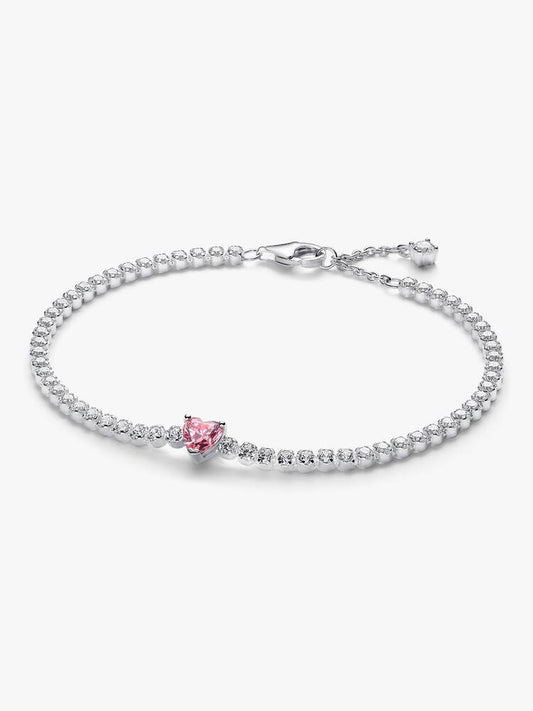 Pink Sparkling Heart Tennis Bracelet