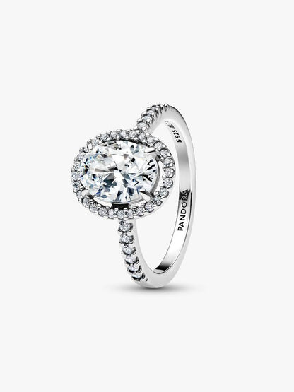 Oval Sparkling Halo Statement Ring