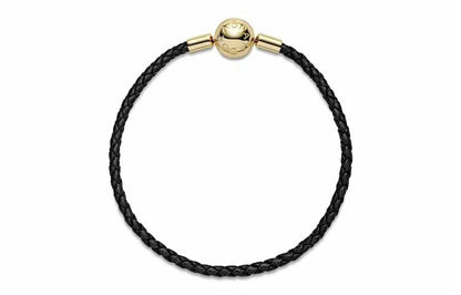 Moments Black Woven Leather 18K Gold-Platted Clasp Bracelet