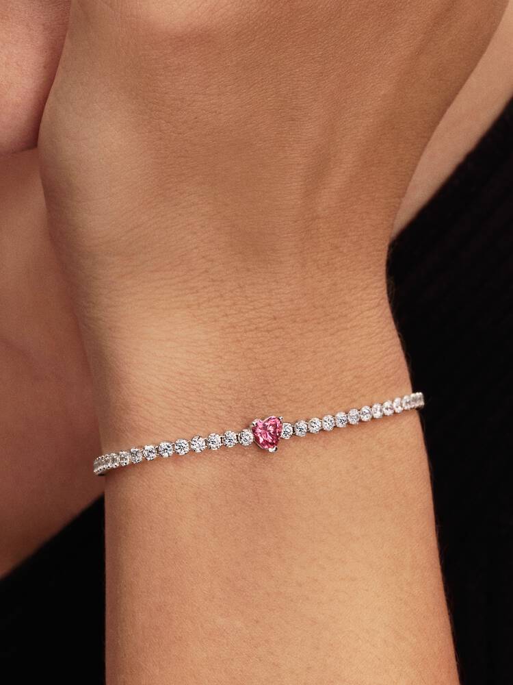 Pink Sparkling Heart Tennis Bracelet