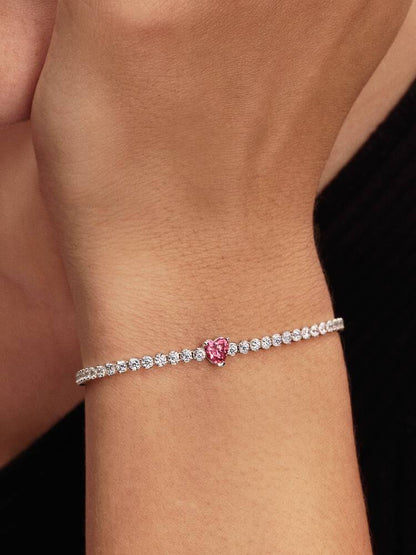 Pink Sparkling Heart Tennis Bracelet