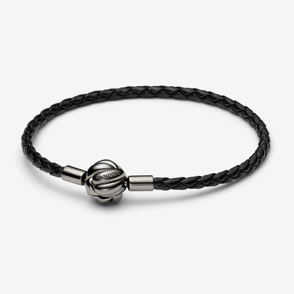 Moments Concentric Knot Black Woven Leather Bracelet